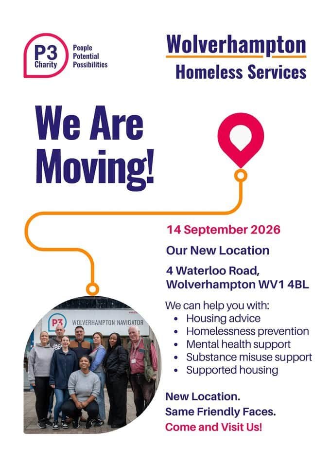 P3 Charity Relocates Wolves Support Hub to Strengthen Homeless Support — Wolverhampton news photo